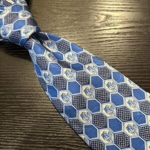 Lanvin Blue beehive Pattern Silk Floral Tie